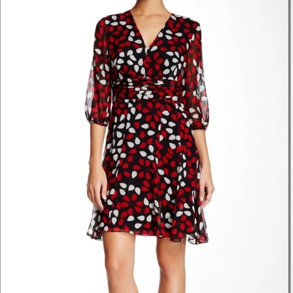 Diane Von Furstenberg Red and Black Long Sleeve Dress